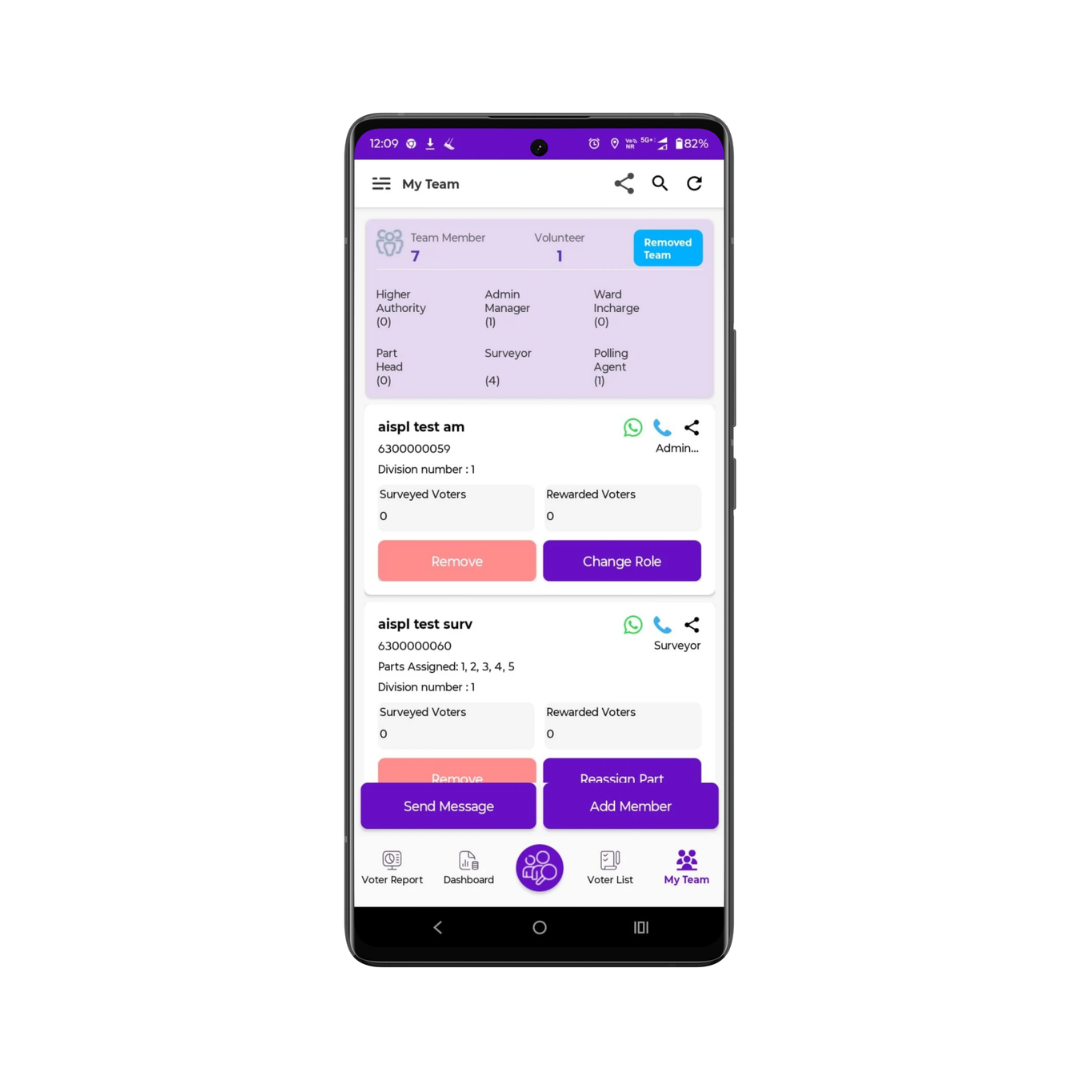 Team management system tracking volunteers and booth workers